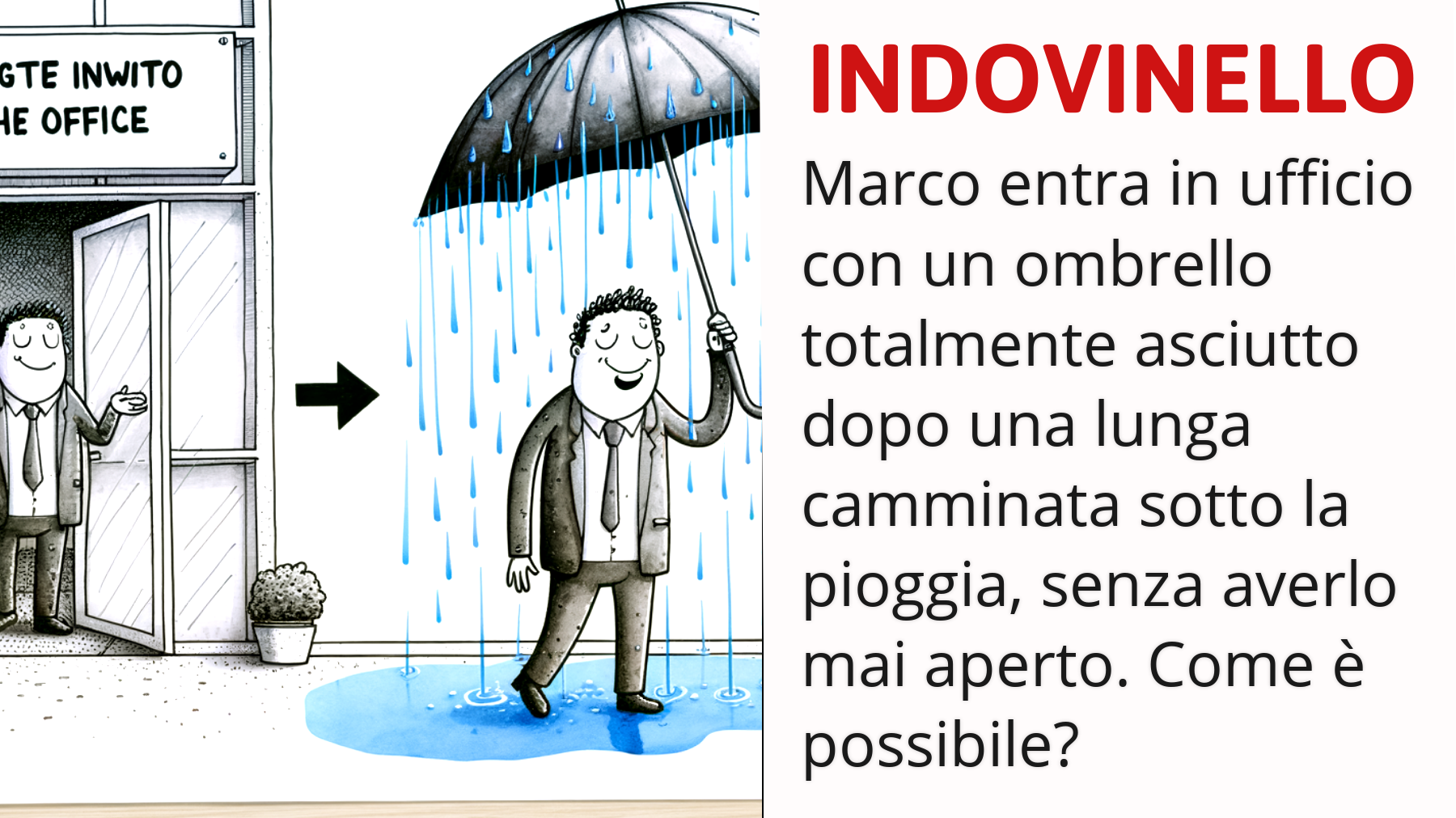 "Soli i Geni Riescono a Capire: Marco in Ufficio con Ombrello Asciutto Dopo Pioggia Intensa!"